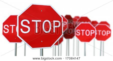 3D-Rendering von vielen Stopp-Schilder