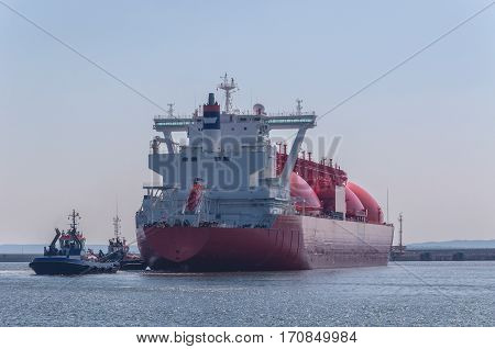 GAS CARRIER IN PORT - tanker will moor berth gas terminal in Swinoujscie