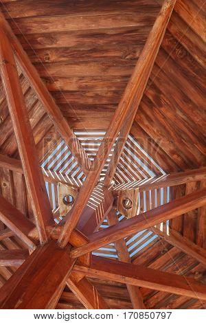 Through Wooden Sunshade See The Sky Close-up