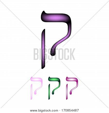 Hebrew font. The Hebrew language. The letter Kuf. Vector illustration on isolated background.