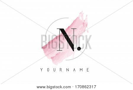 N Letter Logo with Watercolor Pastel Aquarella Brush Stroke and Circular Rounded Design.
