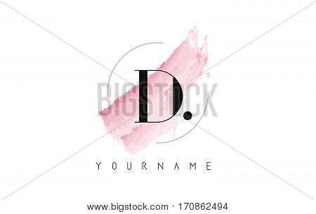 D Letter Logo with Watercolor Pastel Aquarella Brush Stroke and Circular Rounded Design.