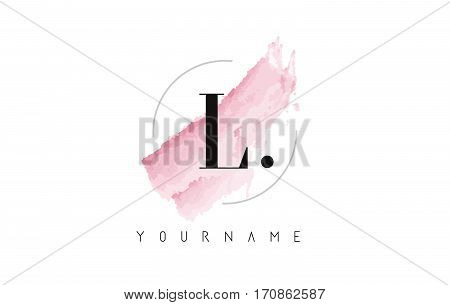 L Letter Logo with Watercolor Pastel Aquarella Brush Stroke and Circular Rounded Design.