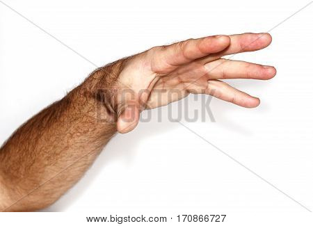 Man's hand on a white background shows the gestures