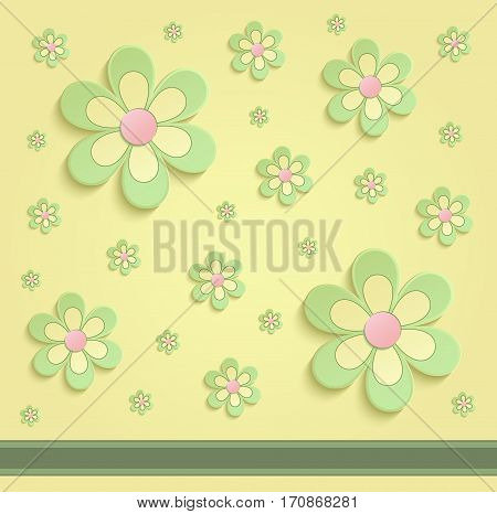 Flowers Spring paper 3D yellow green pink raster