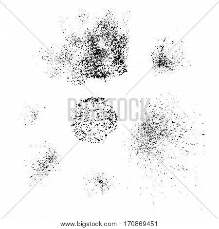 Set of hand drawn grunge texture. Vector collection. Different splashes of black ink.