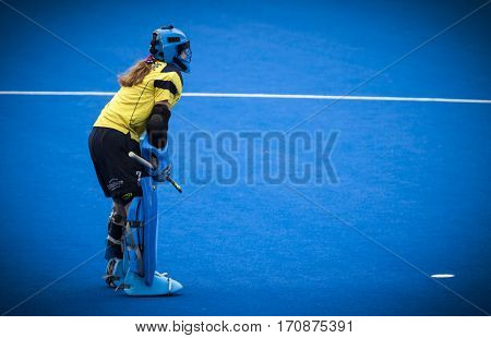 VALENCIA, SPAIN - FEBRUARY 11: Nicola Cochrane during Hockey World League Round 2 semifinal match between Spain and Scotland at Betero Stadium on February 11, 2017 in Valencia, Spain