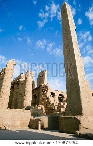 Obelisk And Ruins In Karnak Temple