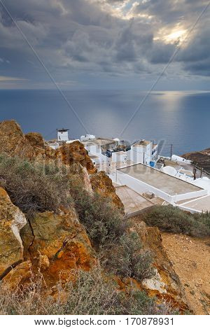 ANAFI, GREECE - JANUARY 15, 2017: View of Chora village on Anafi island on January 15, 2017.