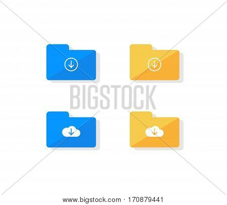 Cloud storage icon set. Folder download files collection flat design illustration.