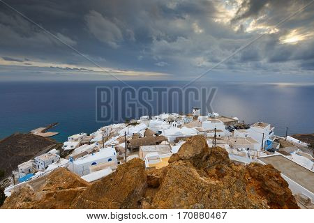 ANAFI, GREECE - JANUARY 15, 2017: View of Chora village on Anafi island on January 15, 2017.