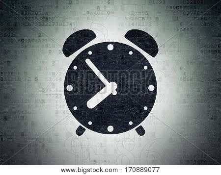 Time concept: Painted black Alarm Clock icon on Digital Data Paper background with  Hexadecimal Code