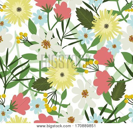 Seamless floral pattern. Plant vector background. Hand drawing