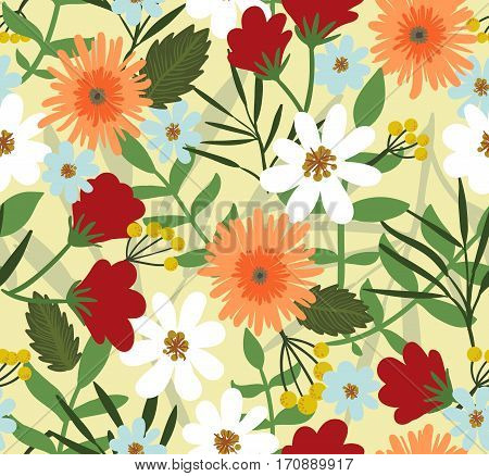 Seamless floral pattern. Plant vector background. Hand drawing