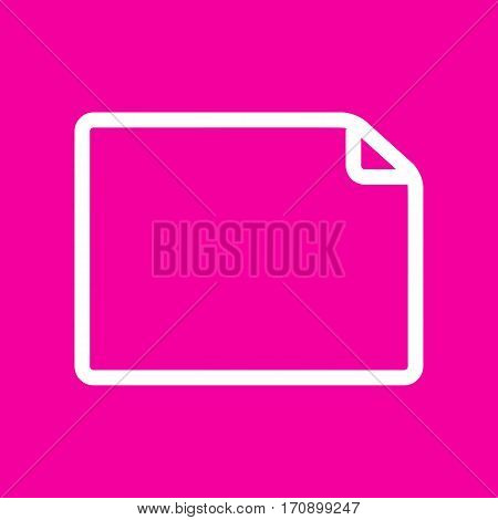 Horisontal document sign illustration. White icon at magenta background.