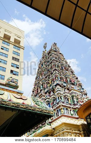 KUALA LUMPUR, JANUARY 10, 2017 - Sri Mahamariamman Indian Temple in Kuala Lumpur, Malaysia, Asia 