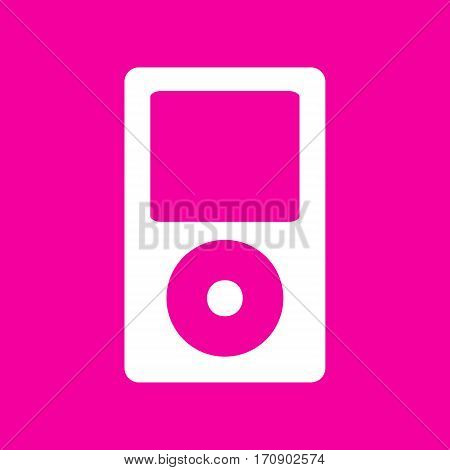 Portable music device. White icon at magenta background.