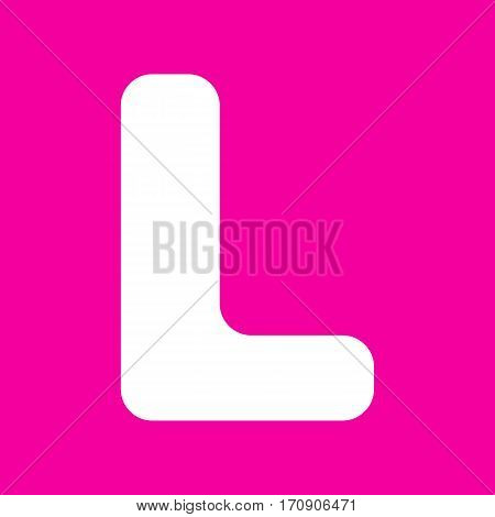 Letter L sign design template element. White icon at magenta background.
