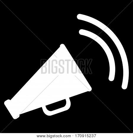 Announce Horn vector icon. Flat white symbol. Pictogram is isolated on a black background. Designed for web and software interfaces.