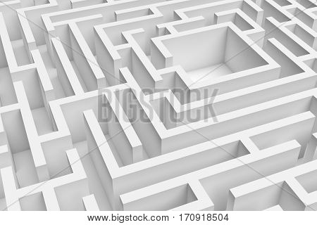 3D rendering of the white square maze consruction approximated. 3D render. Concept design. Abstract art