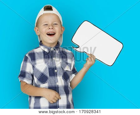 Caucasian Little Boy Holding Chatbox Papercraft