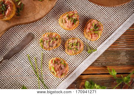 German Teewurst On A Slice Of Bruschetta