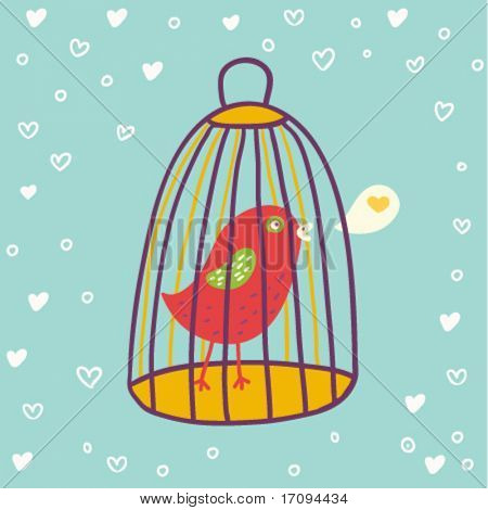 small bird in a cage in vector