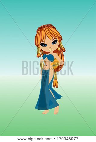 Beautiful red-haired girl in a blue dress