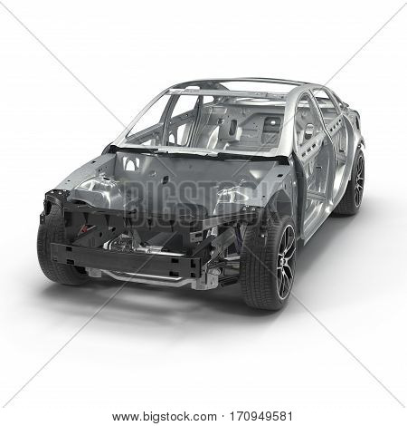Skeleton of a car on white background. 3D illustration
