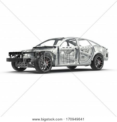 Skeleton of a car on white background. 3D illustration