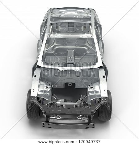 Skeleton of a car on white background. 3D illustration