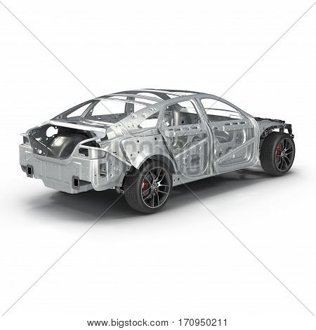 Skeleton of a car on white background. 3D illustration