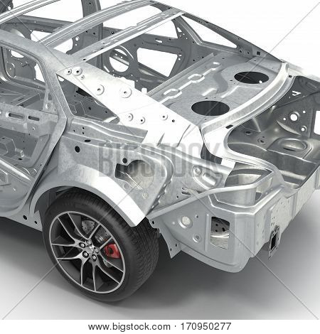 Car Frame with Chassis on white background. 3D illustration