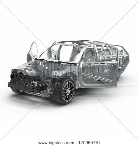 Sedan without cover on white background. 3D illustration