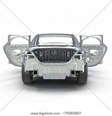 Sedan without cover on white background. Rear view. 3D illustration