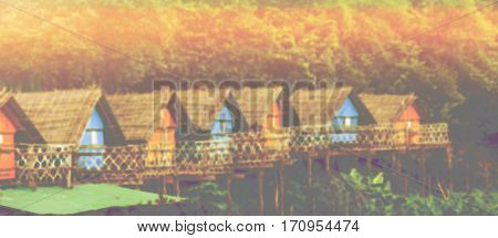 Abstract blurred background wooden hut beautiful colorful