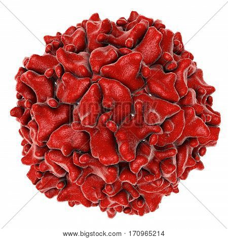 Poliovirus isolated on white background. A virus transmitted by drinking water and causing polio. 3D illustration