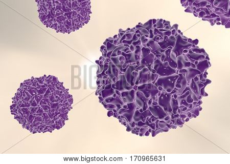 Poliovirus on colorful background. A virus transmitted by drinking water and causing polio. 3D illustration