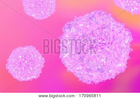 Poliovirus on colorful background. A virus transmitted by drinking water and causing polio. 3D illustration