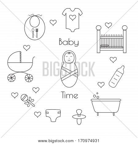 Set of baby icons. Supplies for newborn.