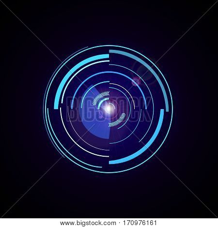 Stylish futuristic camera. Photo camera lens and lens flare. Abstract Futuristic Background. Vector illustration.