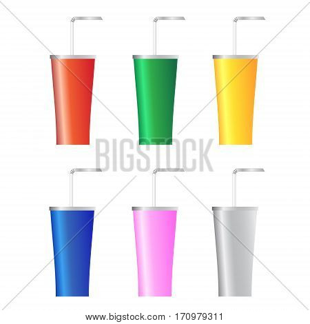 Set of paper cups isolated on a white background. Vector illustration.