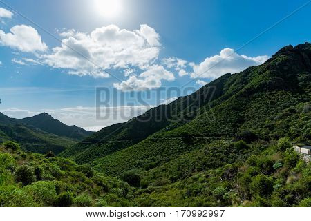 Road TF-12 in Anaga Rural Park - evergreen peaks with ancient forest on Tenerife Canary Islands winter travel destination