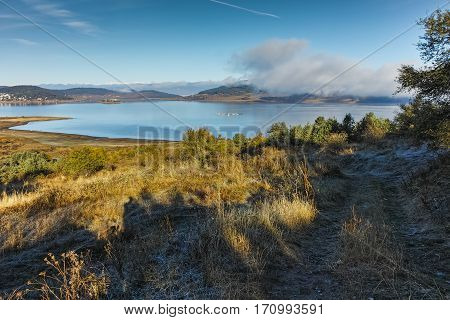 Amazing Autumn panorama of Batak Reservoir, Pazardzhik Region, Bulgaria