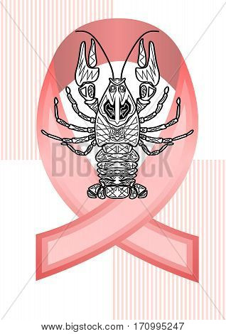 Anticancer woman emblem with pink ribbon and monochrome cancer drawing, cancer awareness