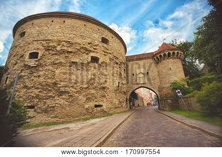 Great Coastal Gate, The Estonian Maritime Museum and Fat Margaret Tower in Old Tallinn, Estonia.