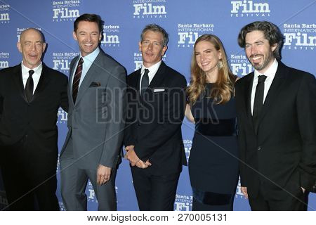 LOS ANGELES - NOV 19:  JK Simmons, Hugh Jackman, Ben Mendelsohn, Helen Estabrook, Jason Reitman at the SBIFF Kirk Douglas Award at the RItz Carlton Bacara on November 19, 2018 in Santa Barbara, CA