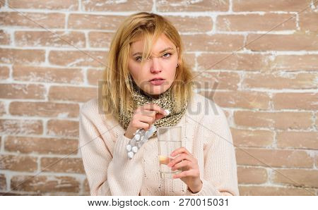 What To Know About Breaking Fever. Take Medications To Reduce Fever. Woman Tousled Hair Scarf Hold G