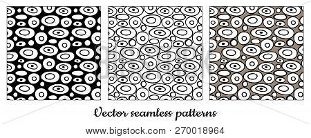 Seamless Vector Pattern. Isolated White Ovals With Black Stroke.