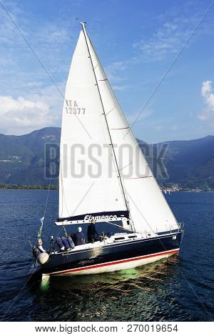 ISEO LAKE, ITALY, 20 OCTOBER, 2018: Yachting on Iseo Lake, Italy, Europe